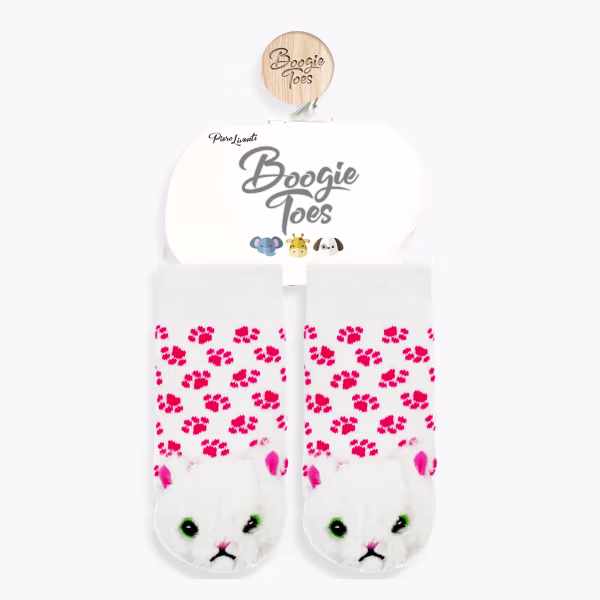 White Furball Cat Boogie Toes Rattle Socks - Image 3