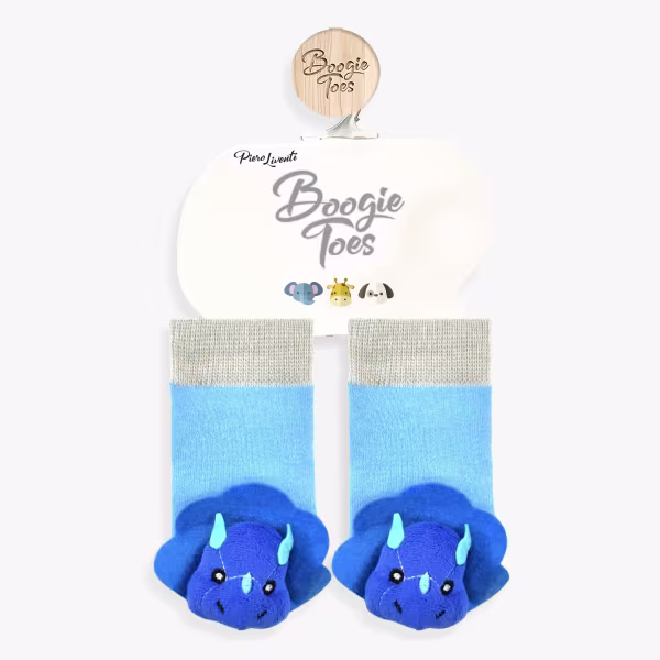 Blue Tricera Triceratops Dinosaur Boogie Toes Rattle Socks - Image 4