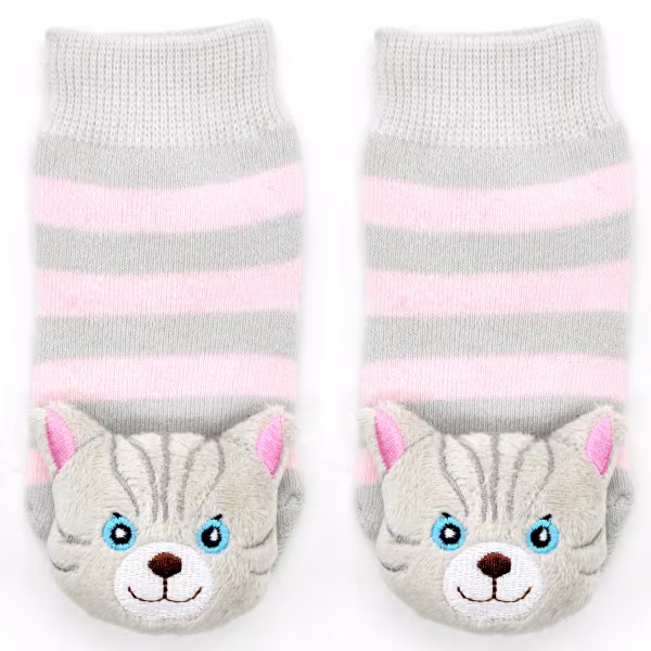 Gray Pink Cat Boogie Toes Rattle Socks - Image 2