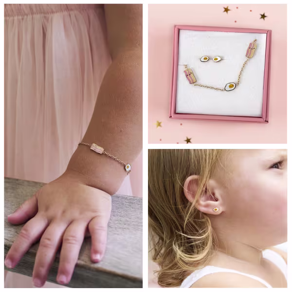 Bacon & Eggs Boogie Charms Children Bracelet & Earrings Set - Image 2