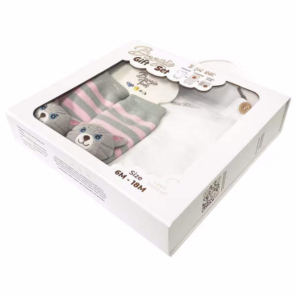 Gray/Pink Cat, 3-Pc Boogie Toes, Tight & Tee Baby Premium Gift Set - Image 3