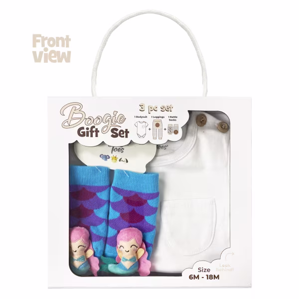 Rainbow Mermaid, 3-Pc Boogie Toes, Tight & Tee Baby Premium Gift Set - Image 7