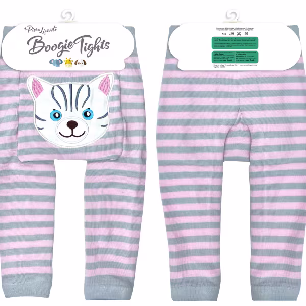 Pink/Gray Cat - Boogie Tights Baby Leggings - Image 3