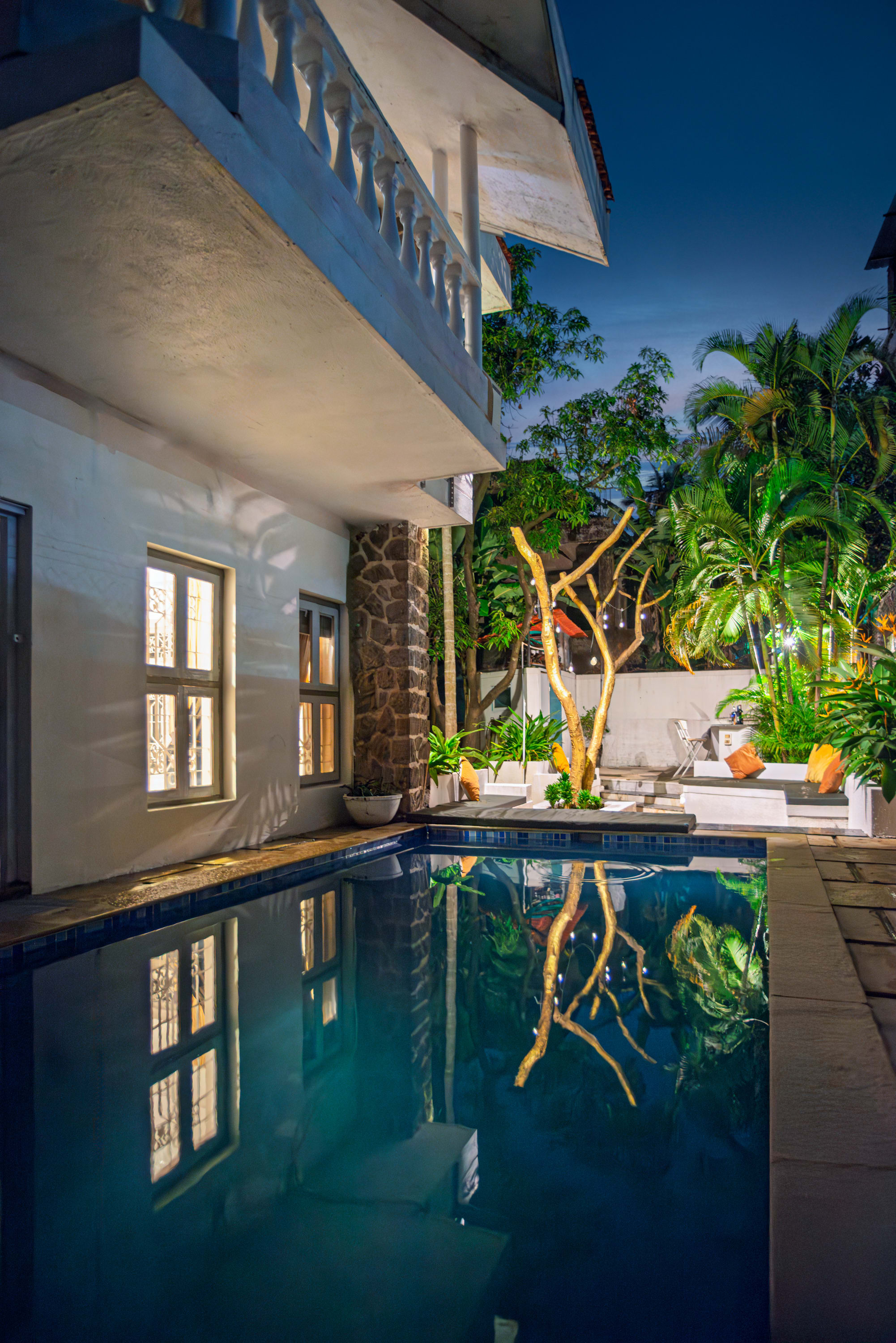Evening poolside view at Villa Francis in Lonavala
