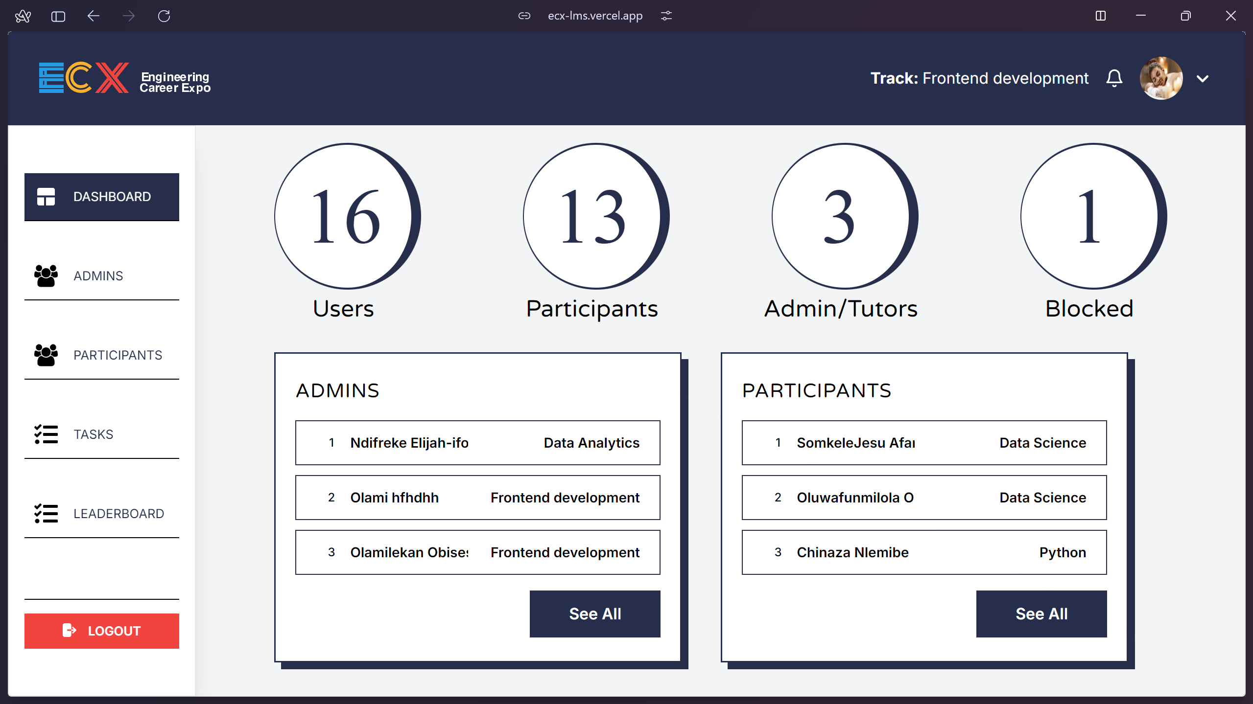 ECX-LMS platform screenshot 1