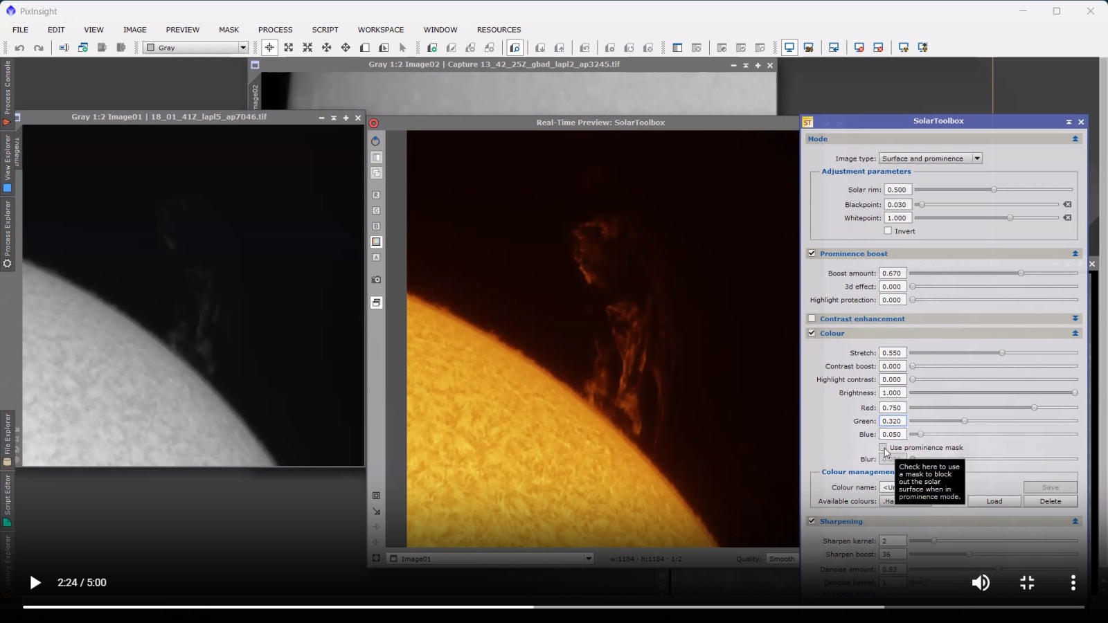 PixInsight aurinkokuvan käsittelyssä