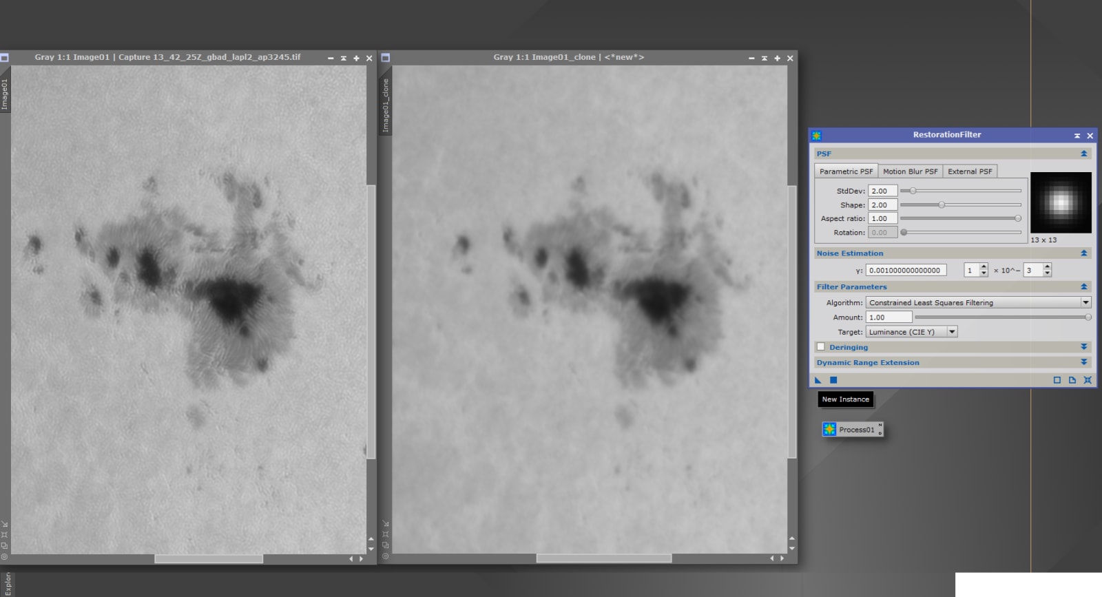 RestorationFilter PixInsightissa