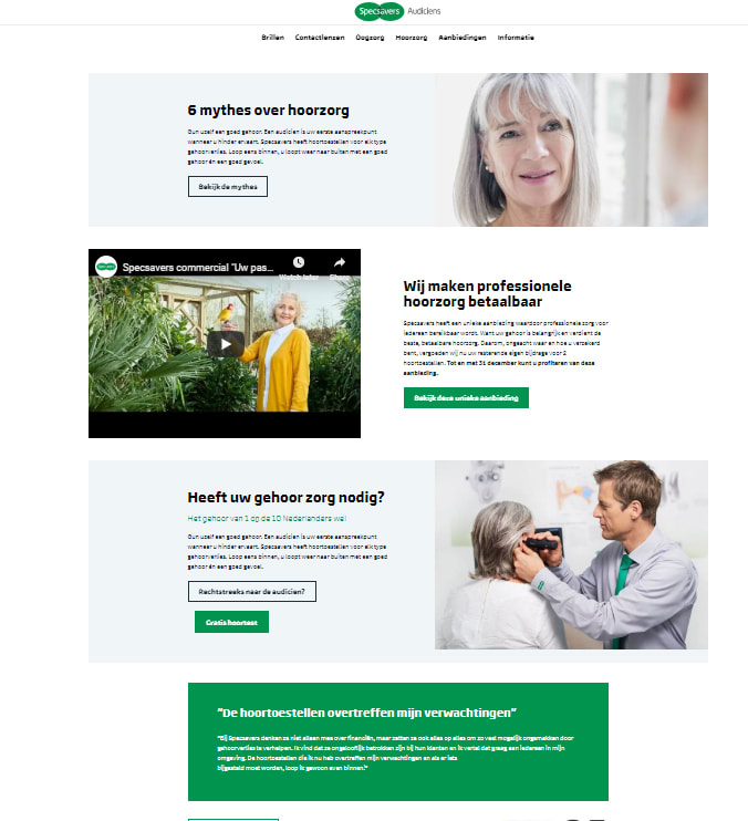 Screenshot of specssaver.nl/horen which sells hearing aids.