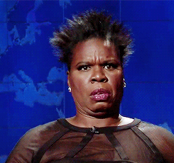 Animated photo of Leslie Jones pulling a "what the heck?" face.