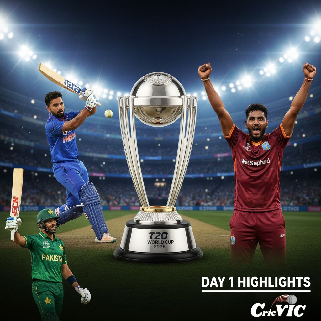T20 World Cup 2026 Day 1 Highlights: Pakistan, India, and WI Secure Hard-Fought Wins