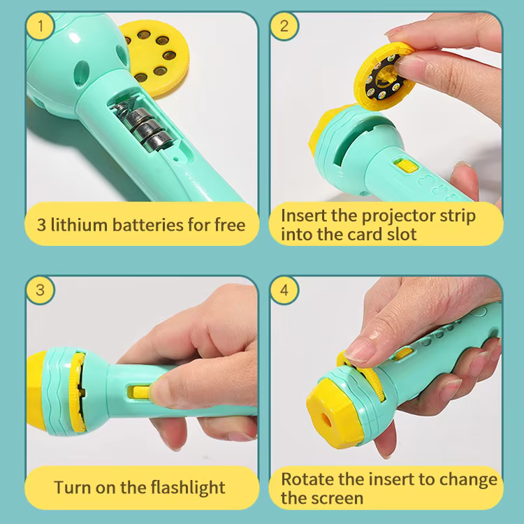 Four step setup guide for the projector torch
