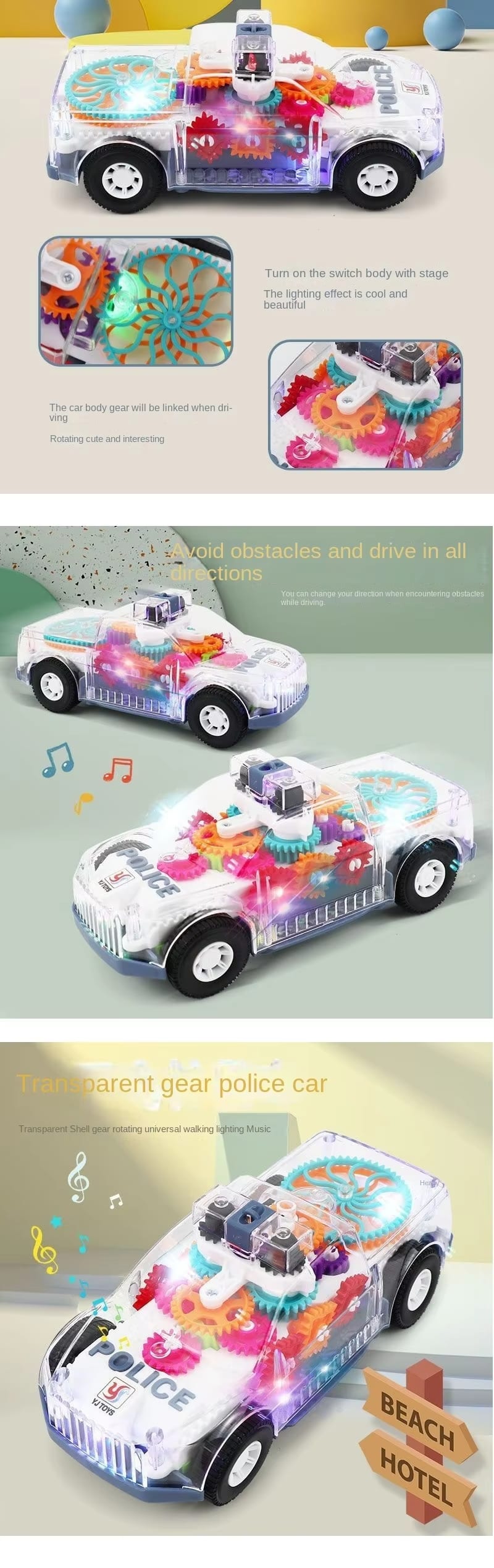 Transparent Gear Police Car Toy for Kids - Bump & Go Electric Car Price in BD - Kids Toys Bangladesh - Image 5
