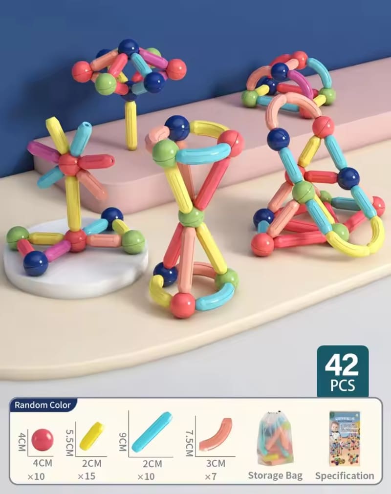 42 Pcs Magnetic Building Blocks & Sticks Set - Montessori STEM Toy Price in BD - Kids Toys Bangladesh - Image 1