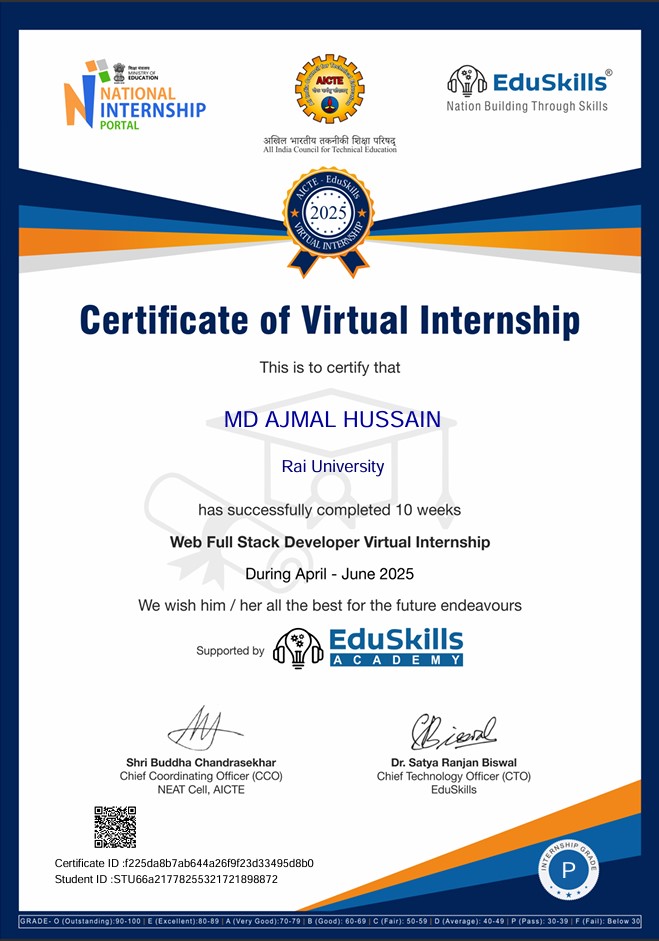 EduSkills AICTE Full-Stack Internship Certificate