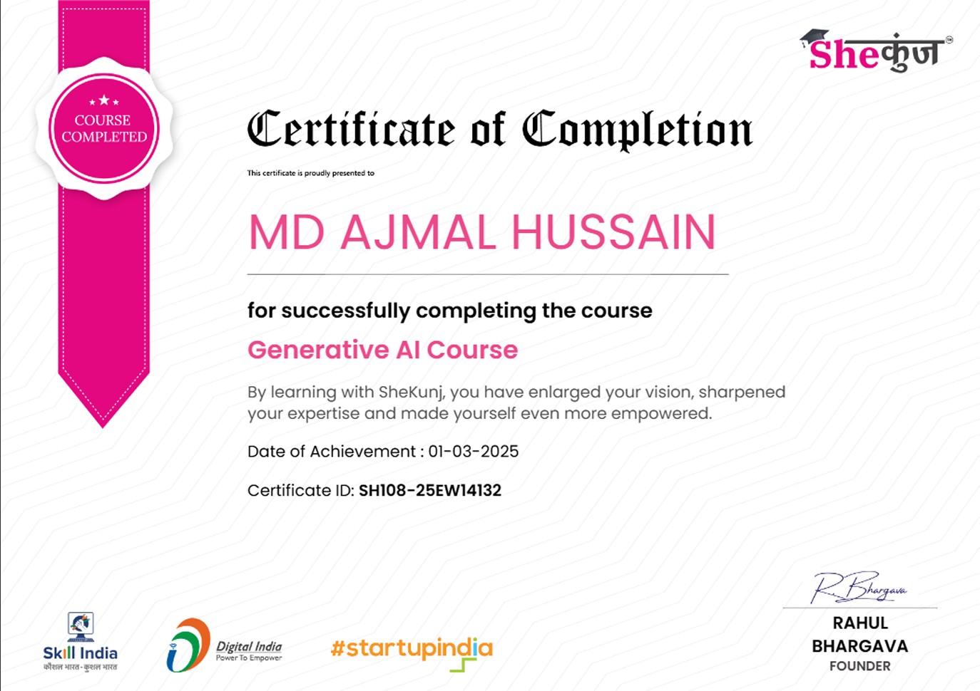 SheKunj Generative AI Certificate