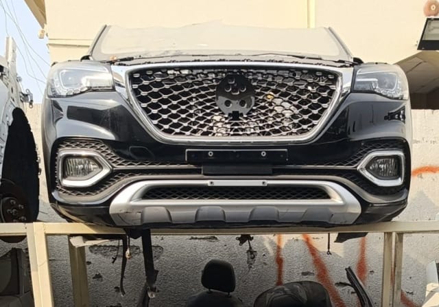 Black MG RX8 front cut — bumper, chrome grille, headlights and fog lights, Sharjah market