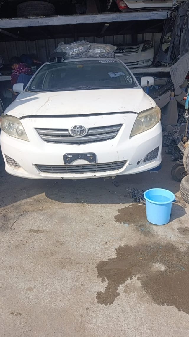 White Toyota Corolla sedan front — bumper, grille, headlights and hood, Sharjah market