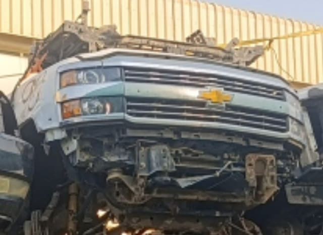 Silver Chevrolet Silverado HD front cut — grille, headlights and bumper, Sharjah market