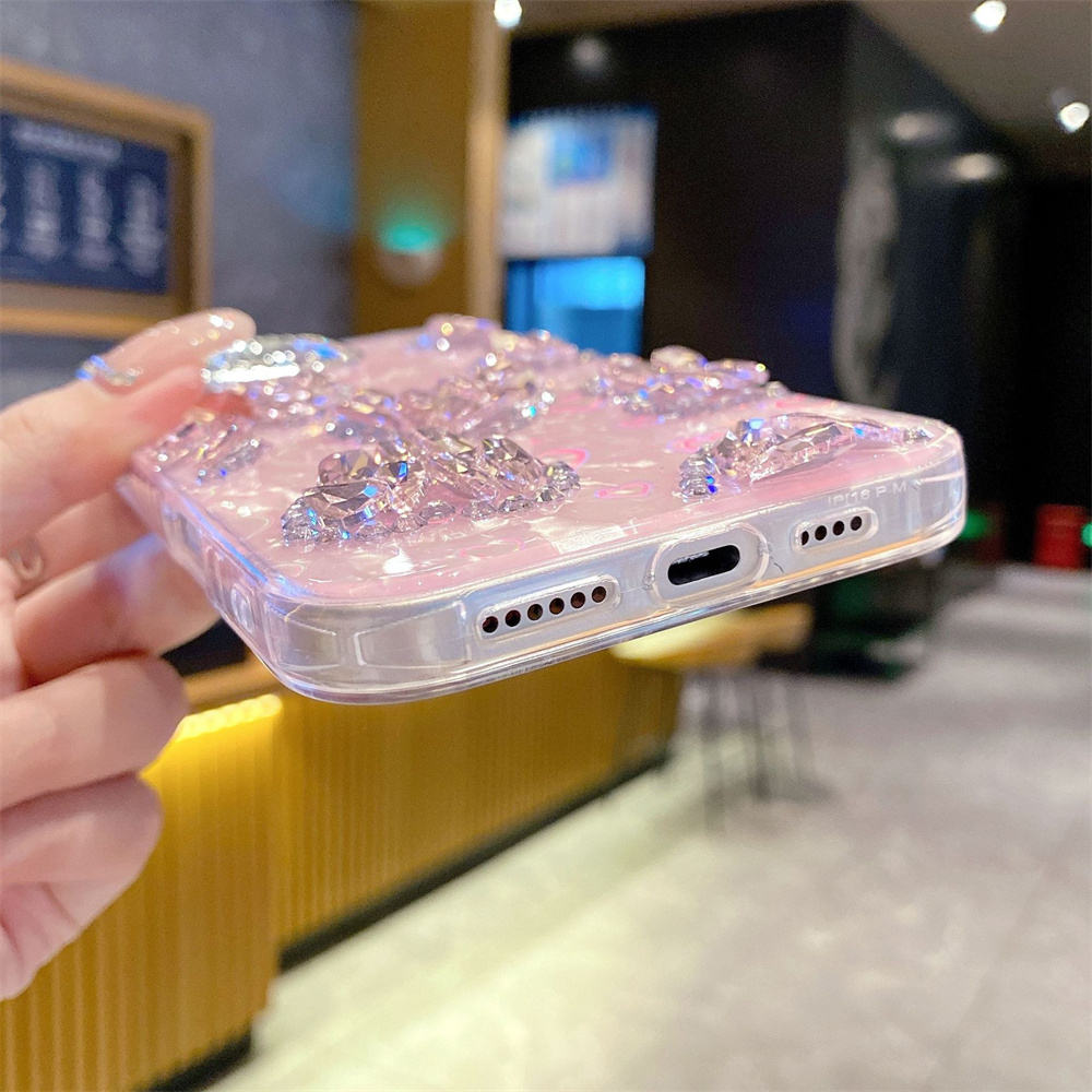 Pink Fine Hole Heart Shell Pattern Case for iPhone 15 Pro - View 3