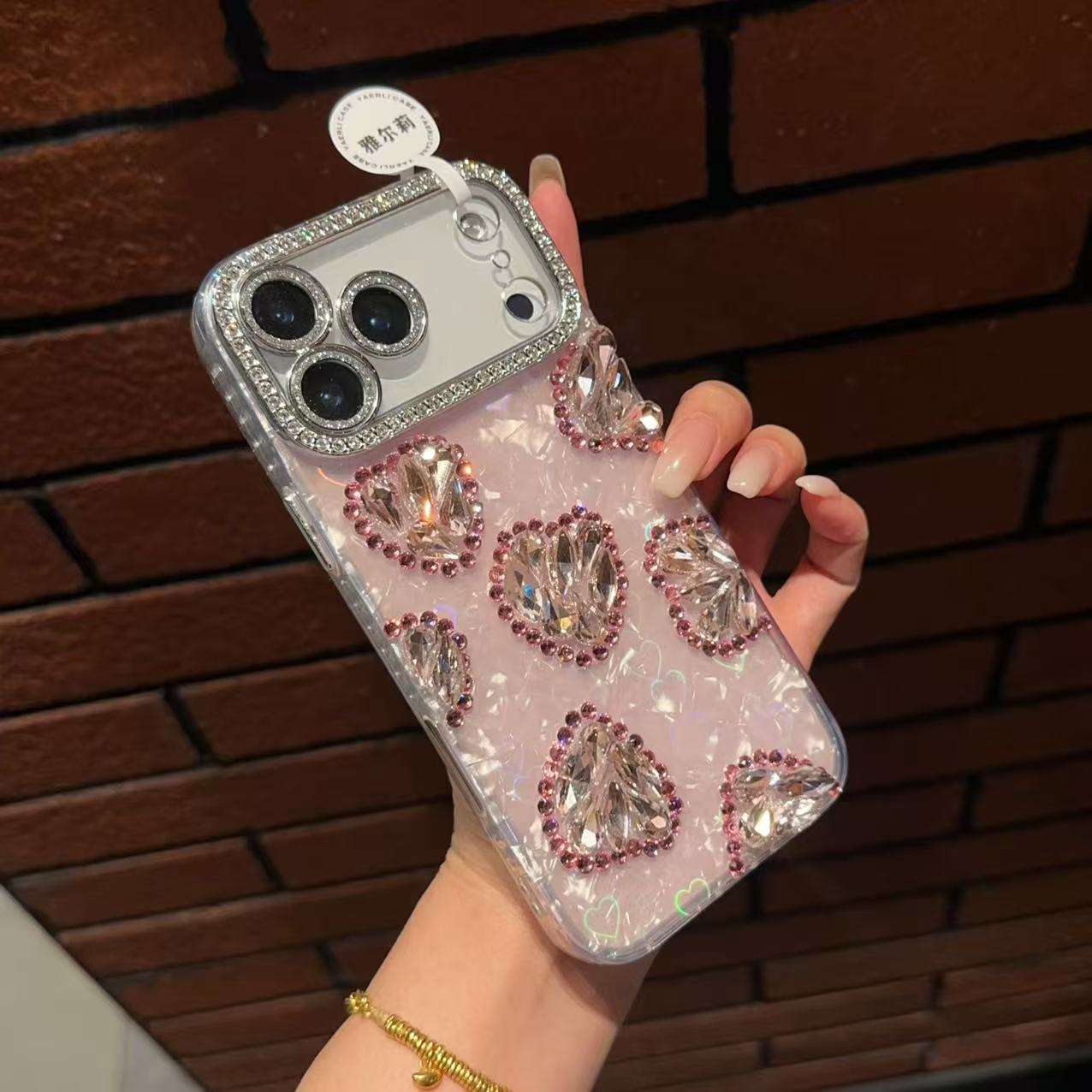 Pink Fine Hole Heart Shell Pattern Case for iPhone 15 Pro - View 4