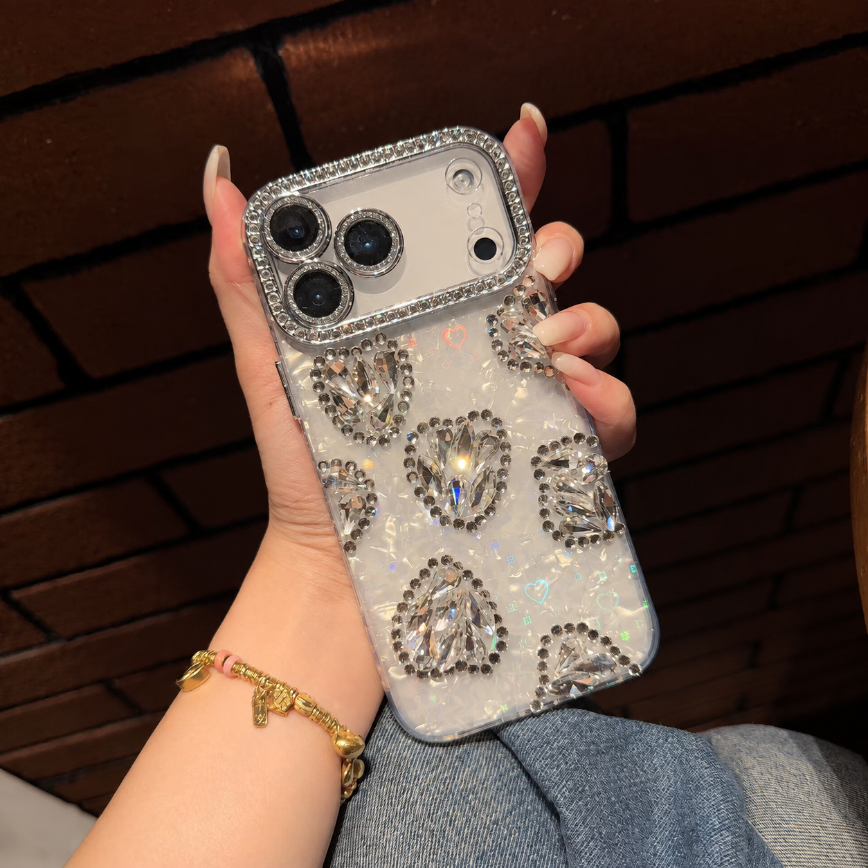 Silver Fine Hole Heart Shell Pattern iPhone Cover