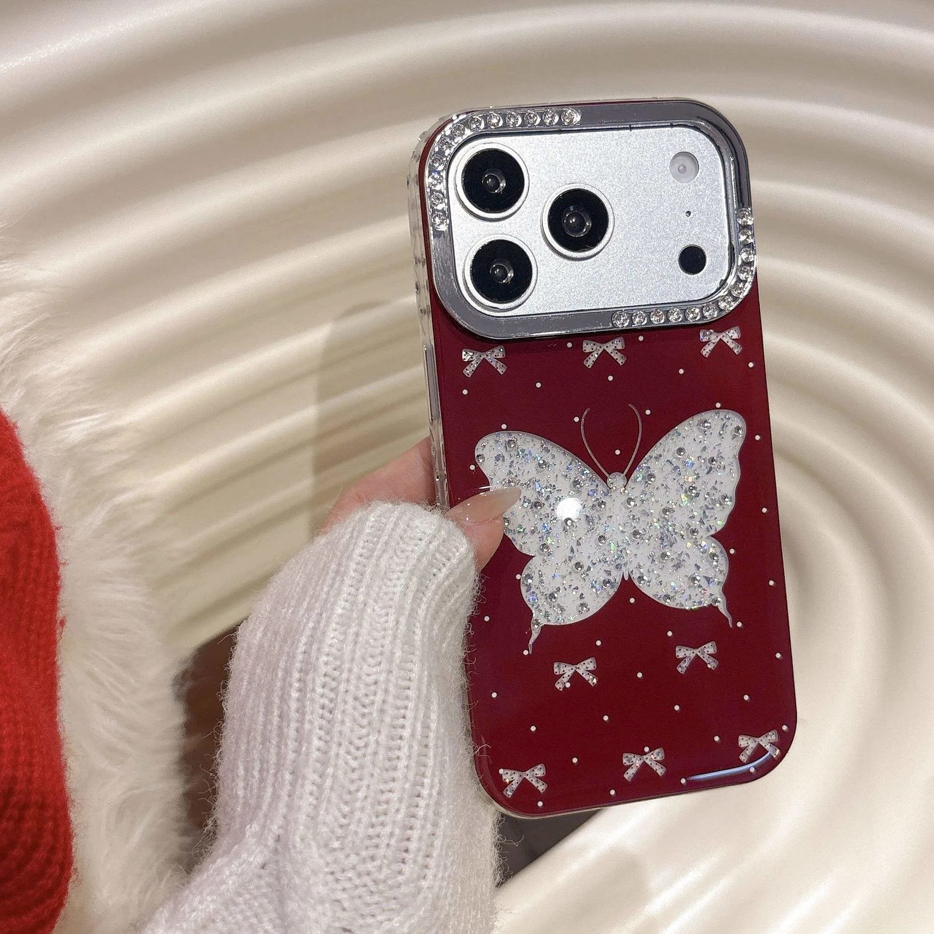 Red Butterfly Glitter Beaded Strap Case  image 3