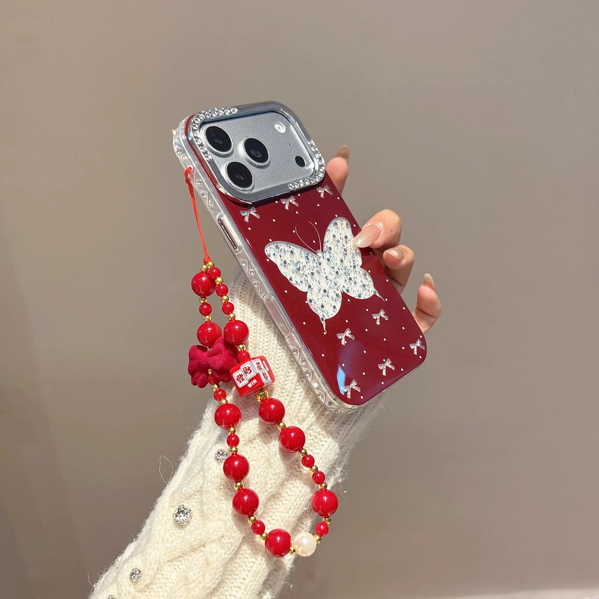 Red Butterfly Glitter Beaded Strap Case  image 5