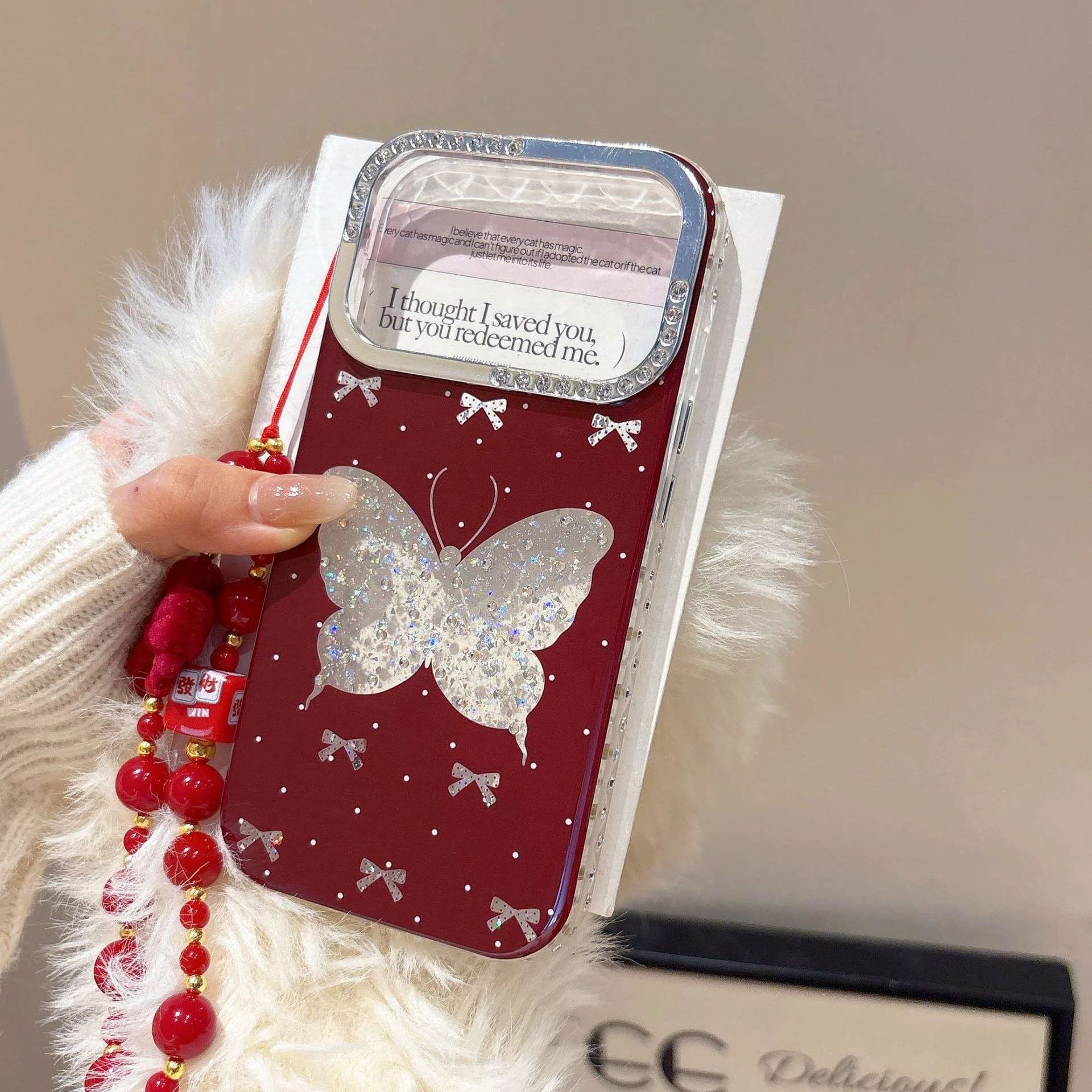 Red Butterfly Glitter Beaded Strap Case  image 6