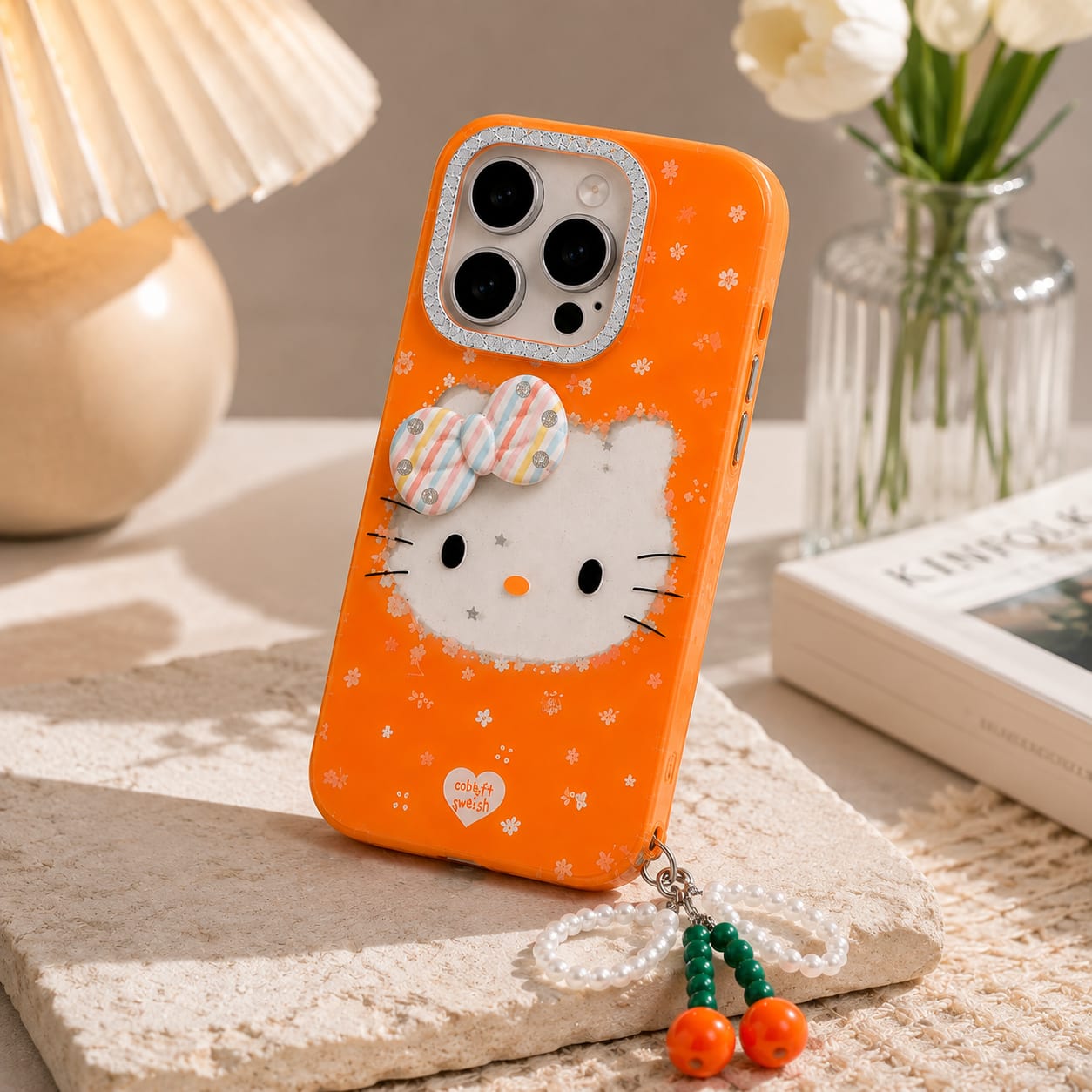 Cute Orange Kitty Charm Case for Iphone 16 Pro Max