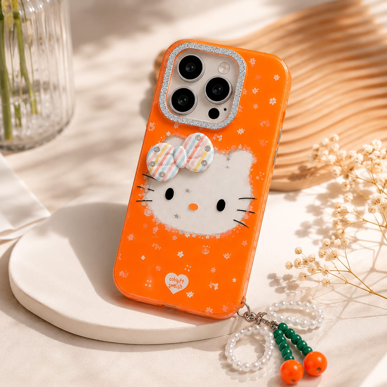 Cute Orange Kitty Charm Case for iPhone 15 Pro Max