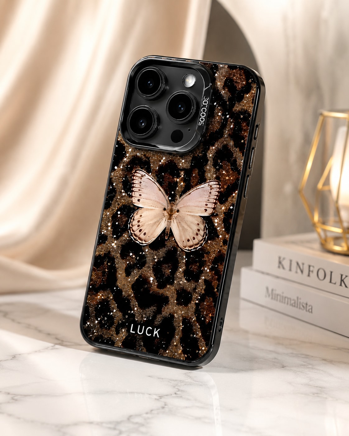 Leopard Butterfly Glitter Case for iPhone 16 Pro
