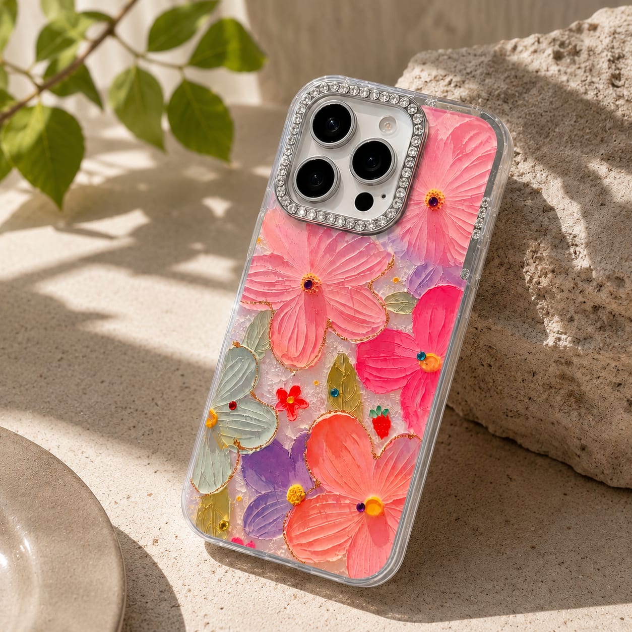 Pastel Bloom Diamond Flower Case for iPhone 15 Pro Max