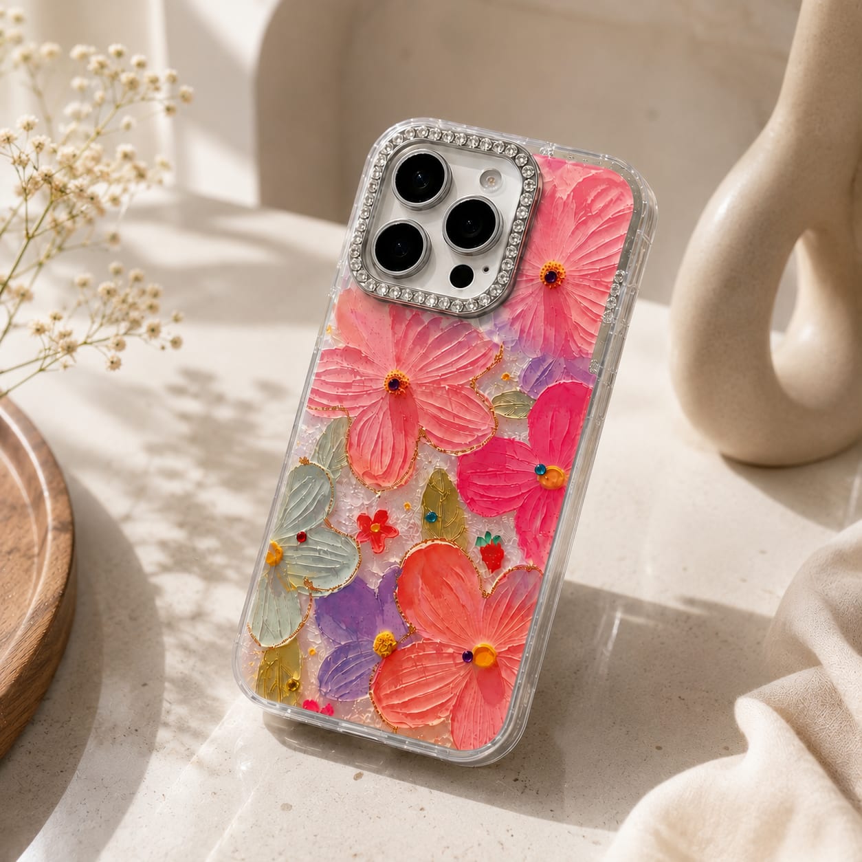 Pastel Bloom Diamond Flower Case for  iPhone 16 Pro Max