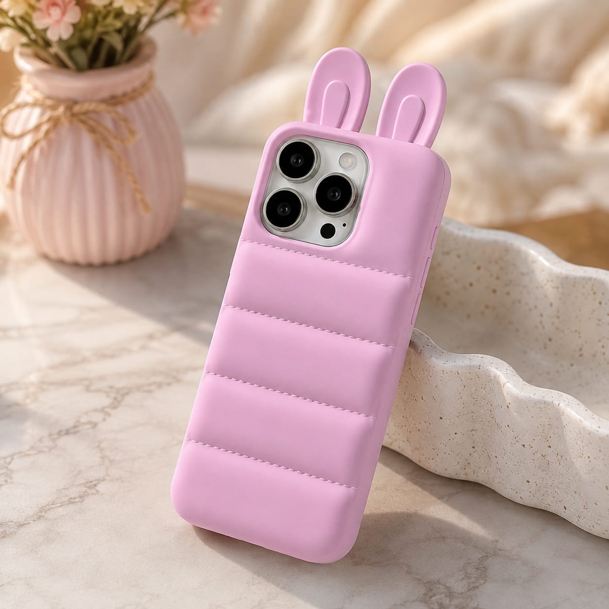 Cute Bunny Puffer Case for iPhone 15 Pro