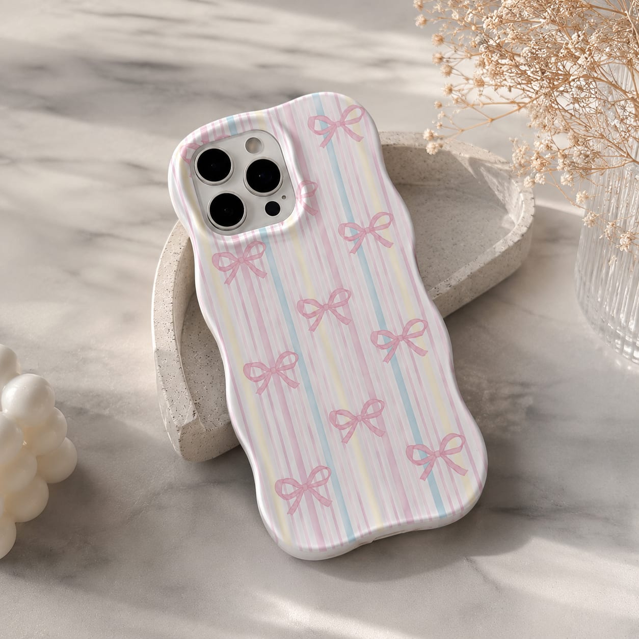 Pastel Ribbon Stripe Case for iPhone 16 Pro Max