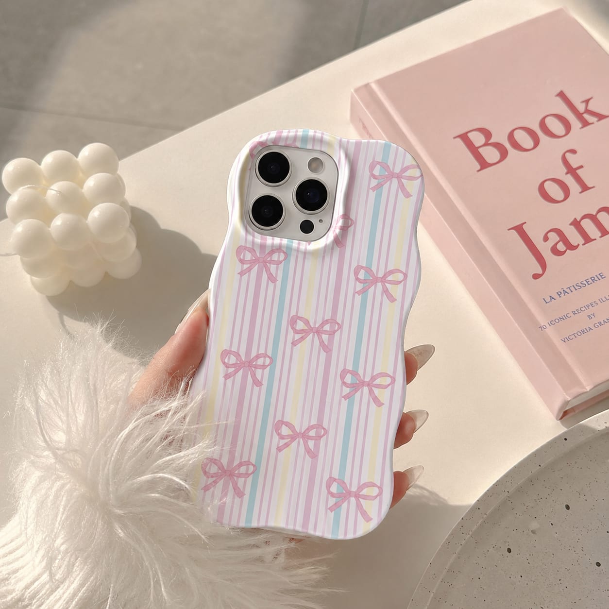 Pastel Ribbon Stripe Case for iPhone 16 Pro