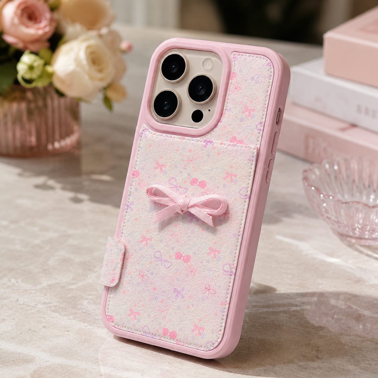 Dreamy Bow Wallet Case for iPhone 15 Pro