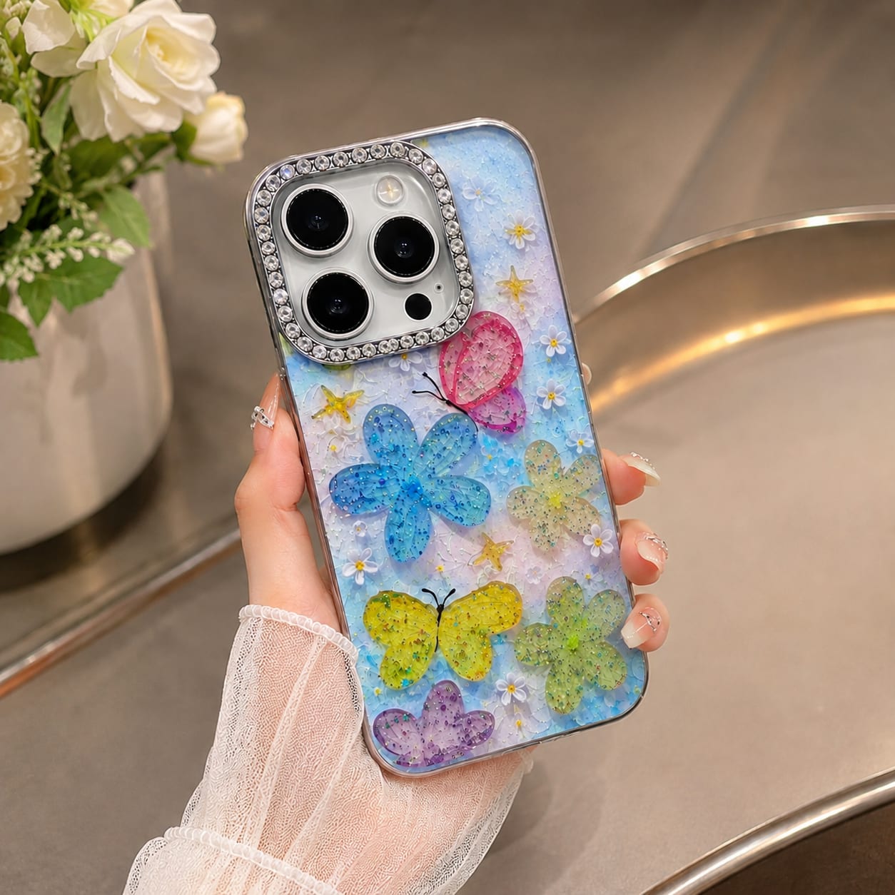 Diamonds Flower Case for iPhone 15 Pro