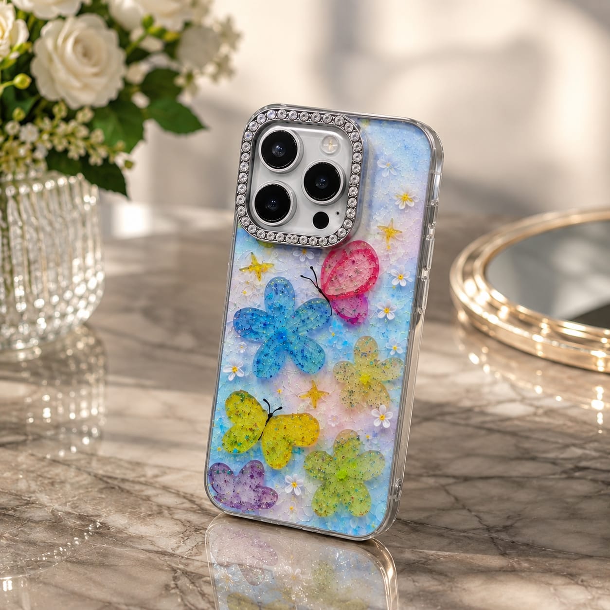 Diamonds Flower Case for iPhone 15 Pro Max