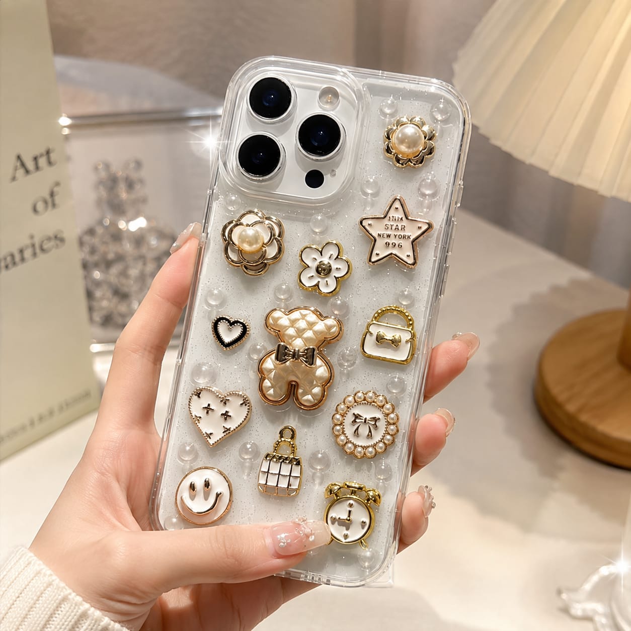 Pearl Bear Charm Case for iPhone 15 Pro