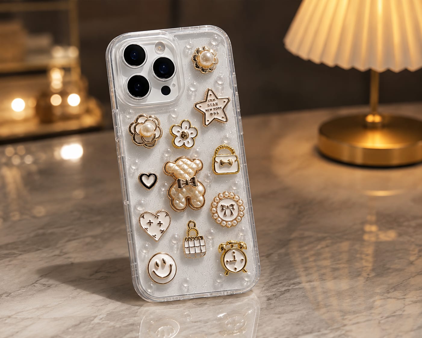 Pearl Bear Charm Case for iPhone 16 Pro