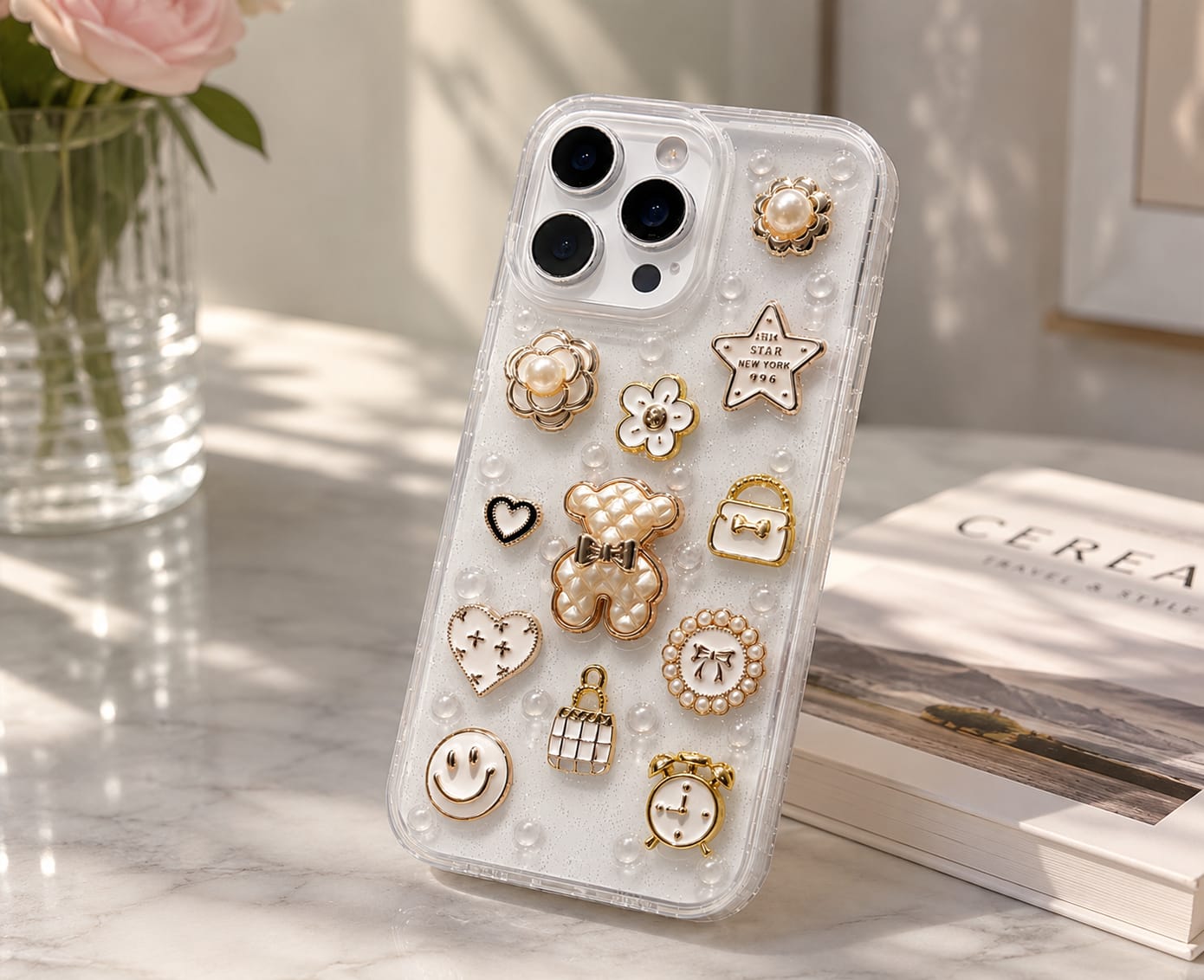 Pearl Bear Charm Case for iPhone 16 Pro Max