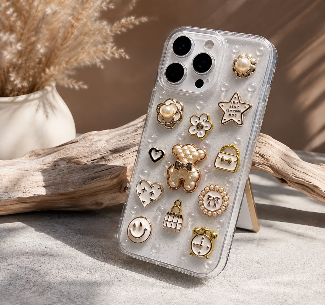 Pearl Bear Charm Case for iPhone 15 Pro Max