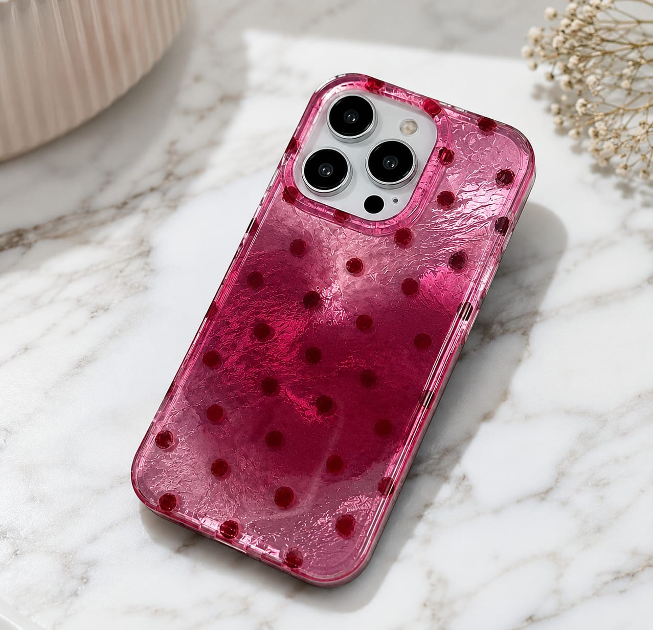 Pink Tie-Dye Polka Dot Case for iPhone 15 Pro Max