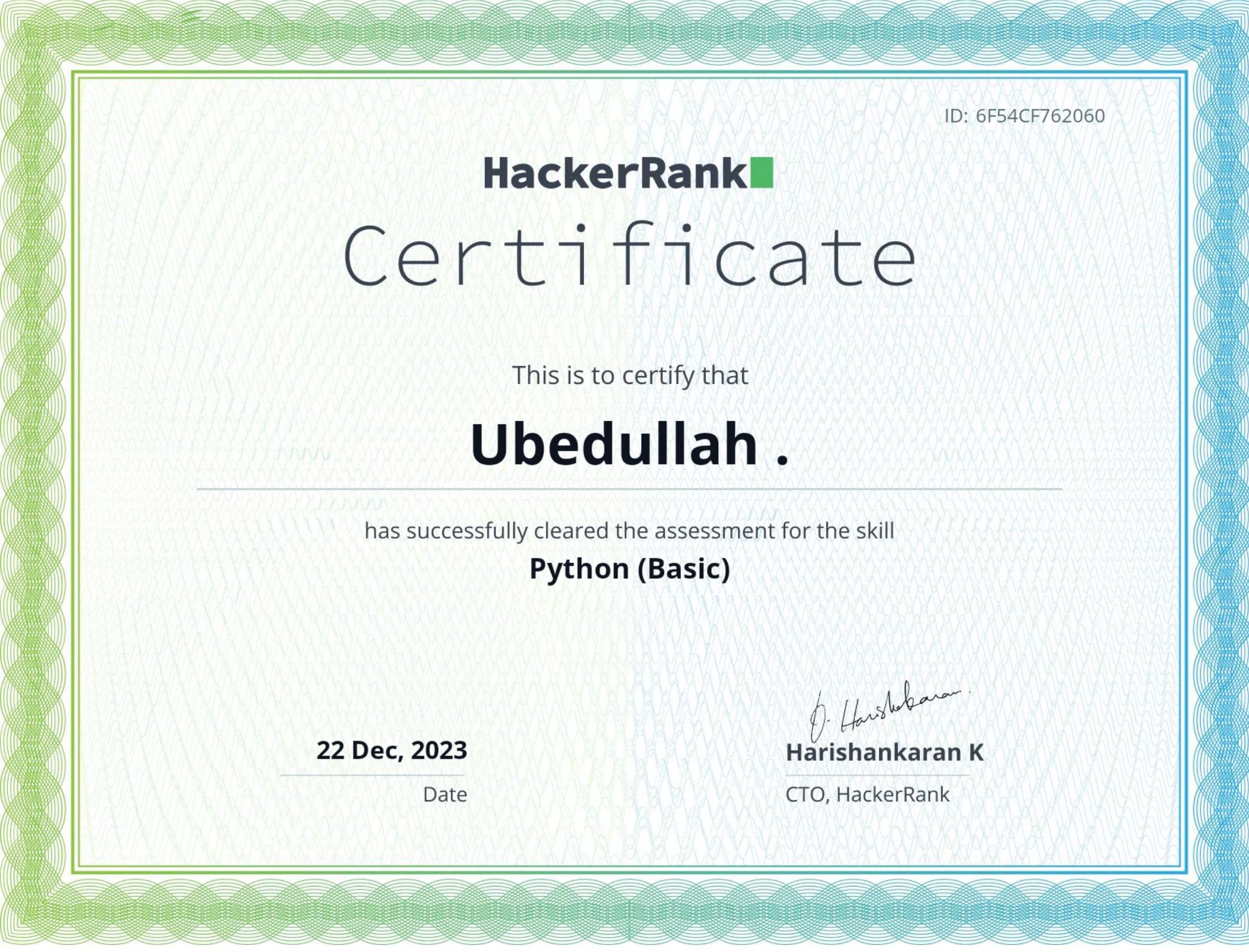 Hackerrank python basic certificate