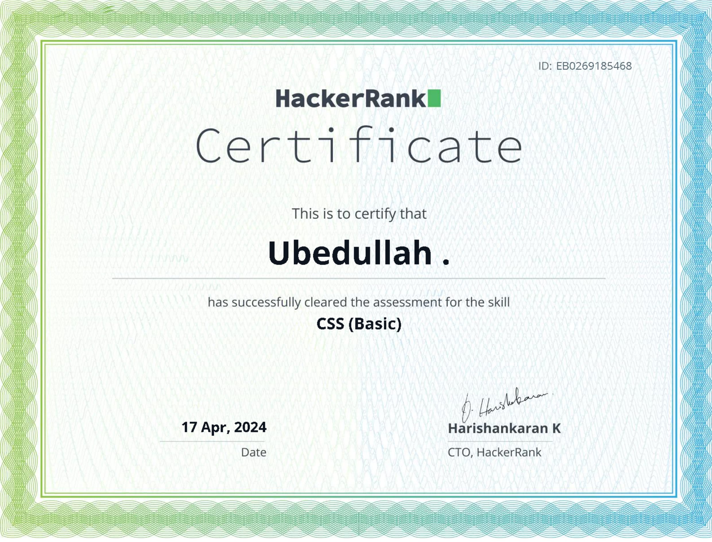 Hackerrank CSS basic certificate