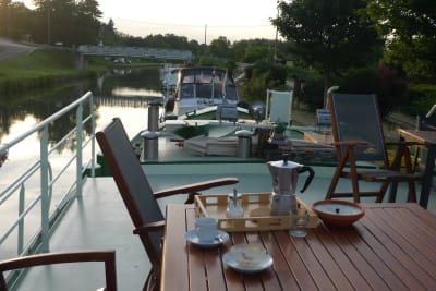 Enjoying on deck in the evening sun