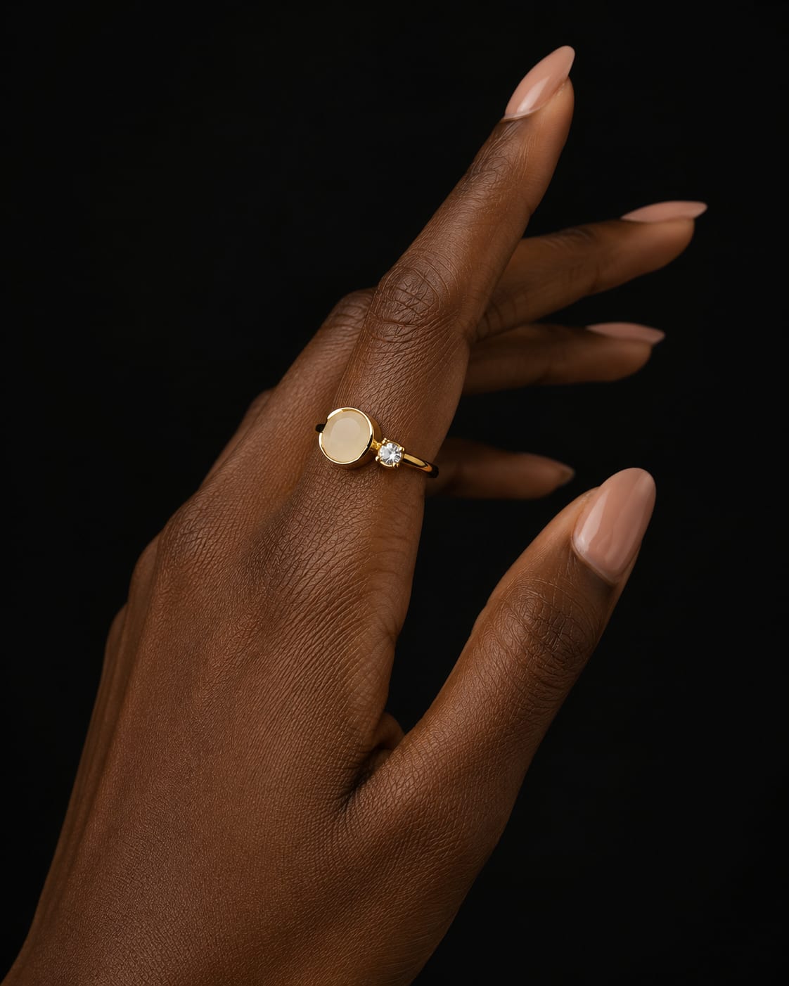 Bague Lune — pierre de lune & zircon