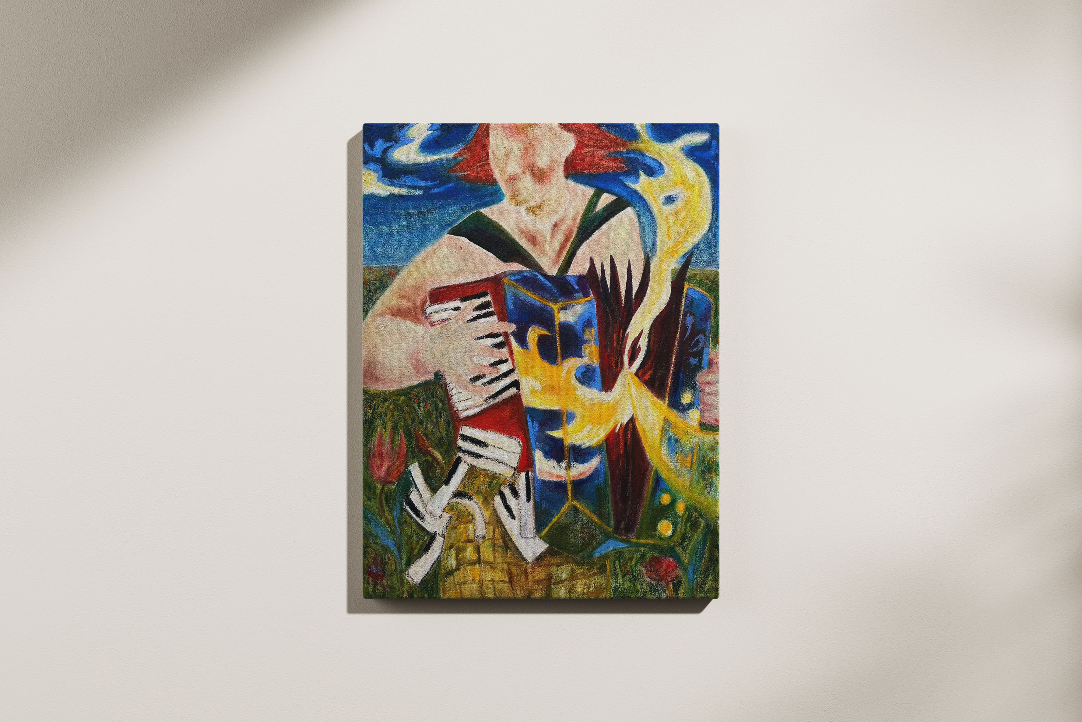 Photo of the Sound of Magic artwork by Chia Min Hsia on the wall with light shadows surrounding the wall