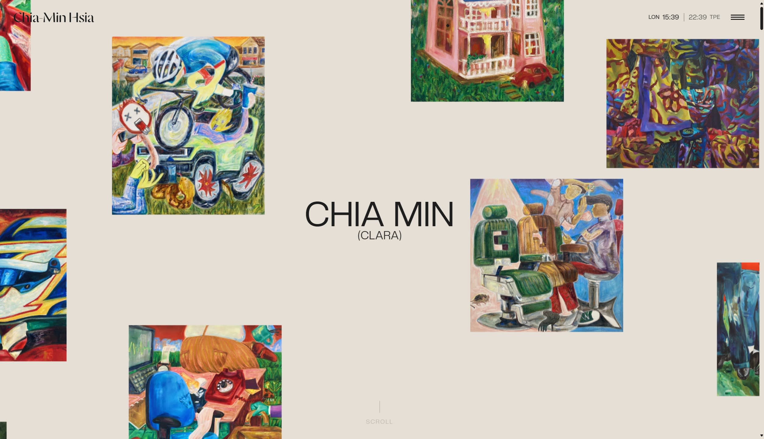 Hero section on the homepage showcasing an array of Chia-Min's work